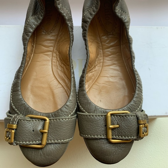 Chloe Grey Buckle Leather Ballet Flat - Picture 1 of 6